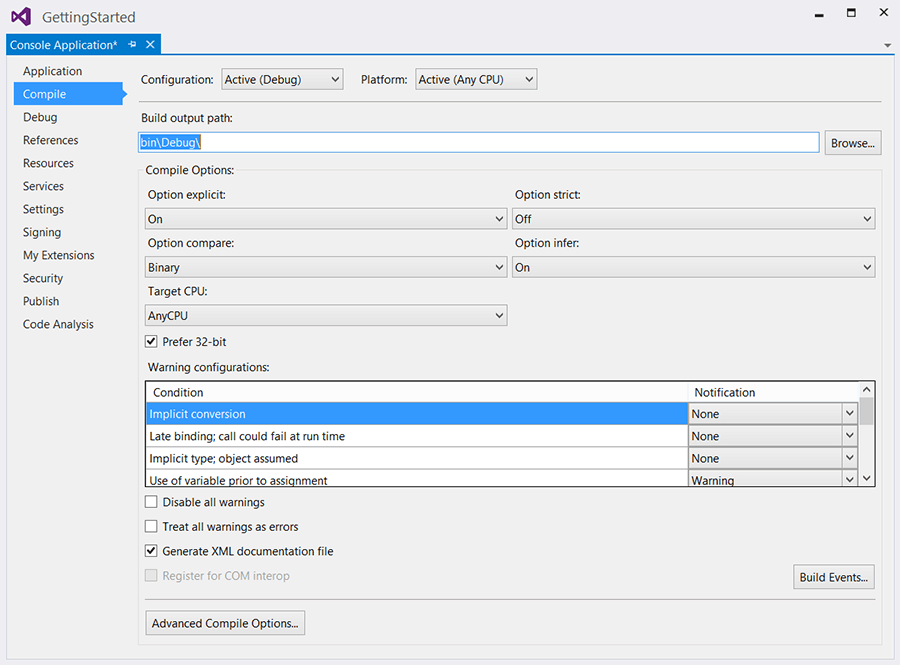 Configuration list. Building Compiler.